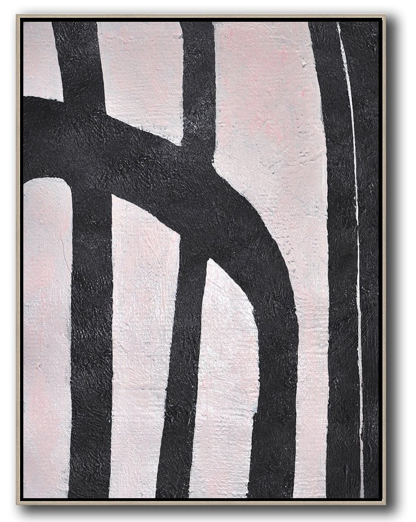 Extra Large Canvas Art,Hand-Painted Black And White Minimal Painting On Canvas,Original Abstract Painting Canvas Art
